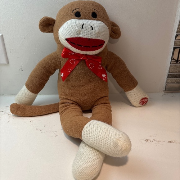 19 inch Dan Dee Sock Monkey with red heart bow - Picture 1 of 6